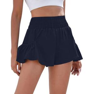 imageDaron Womens Athletic Shorts High Waisted Running Shorts Sporty Short Gym Elastic Workout Shorts with Side PocketsDark Blue