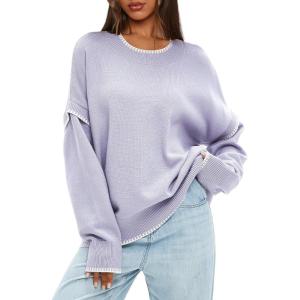 imageDarong Womens Pullover Sweater Casual Long Sleeve Crew Neck Contrast Color Sweaters 2024 Fall TopsLight Purple