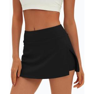 imageDarong Womens Tennis Skirt with Pockets Shorts High Waisted Side Slit Skort Workout Golf Skirt Athletic SkortsBlack