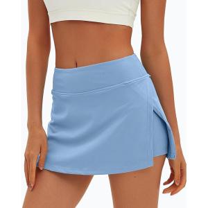 imageDarong Womens Tennis Skirt with Pockets Shorts High Waisted Side Slit Skort Workout Golf Skirt Athletic SkortsBlue