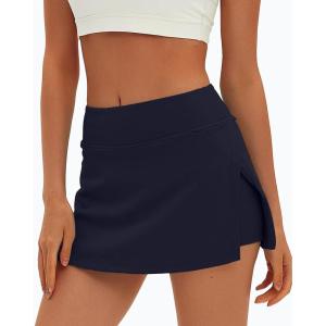 imageDarong Womens Tennis Skirt with Pockets Shorts High Waisted Side Slit Skort Workout Golf Skirt Athletic SkortsDark Blue