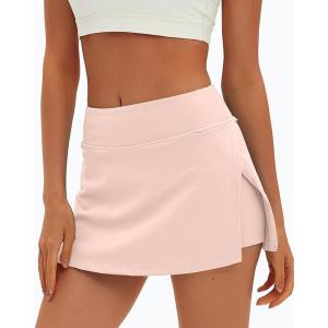 imageDarong Womens Tennis Skirt with Pockets Shorts High Waisted Side Slit Skort Workout Golf Skirt Athletic SkortsLight Pink