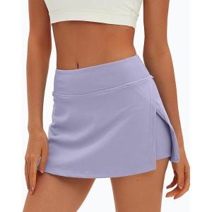 imageDarong Womens Tennis Skirt with Pockets Shorts High Waisted Side Slit Skort Workout Golf Skirt Athletic SkortsLight Purple