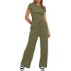 imageDarong Womens 2 Piece Outfits Lounge Sets Ruched Short Sleeve Tops High Waisted Wide Leg Pants Tracksuit SetsArmy Green29 Inseam