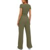 imageDarong Womens 2 Piece Outfits Lounge Sets Ruched Short Sleeve Tops High Waisted Wide Leg Pants Tracksuit SetsArmy Green29 Inseam