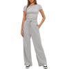 imageDarong Womens 2 Piece Outfits Lounge Sets Ruched Short Sleeve Tops High Waisted Wide Leg Pants Tracksuit SetsAthletic Grey29 Inseam