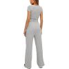 imageDarong Womens 2 Piece Outfits Lounge Sets Ruched Short Sleeve Tops High Waisted Wide Leg Pants Tracksuit SetsAthletic Grey31 Inseam