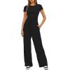 imageDarong Womens 2 Piece Outfits Lounge Sets Ruched Short Sleeve Tops High Waisted Wide Leg Pants Tracksuit SetsBlack29 Inseam