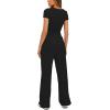 imageDarong Womens 2 Piece Outfits Lounge Sets Ruched Short Sleeve Tops High Waisted Wide Leg Pants Tracksuit SetsBlack31 Inseam