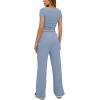 imageDarong Womens 2 Piece Outfits Lounge Sets Ruched Short Sleeve Tops High Waisted Wide Leg Pants Tracksuit SetsBlue31 Inseam