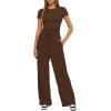 imageDarong Womens 2 Piece Outfits Lounge Sets Ruched Short Sleeve Tops High Waisted Wide Leg Pants Tracksuit SetsCoffee29 Inseam