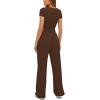 imageDarong Womens 2 Piece Outfits Lounge Sets Ruched Short Sleeve Tops High Waisted Wide Leg Pants Tracksuit SetsCoffee31 Inseam