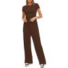 imageDarong Womens 2 Piece Outfits Lounge Sets Ruched Short Sleeve Tops High Waisted Wide Leg Pants Tracksuit SetsCoffee31 Inseam