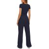 imageDarong Womens 2 Piece Outfits Lounge Sets Ruched Short Sleeve Tops High Waisted Wide Leg Pants Tracksuit SetsDark Blue29 Inseam