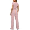 imageDarong Womens 2 Piece Outfits Lounge Sets Ruched Short Sleeve Tops High Waisted Wide Leg Pants Tracksuit SetsDark Pink29 Inseam