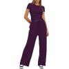 imageDarong Womens 2 Piece Outfits Lounge Sets Ruched Short Sleeve Tops High Waisted Wide Leg Pants Tracksuit SetsDark Purple29 Inseam