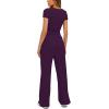 imageDarong Womens 2 Piece Outfits Lounge Sets Ruched Short Sleeve Tops High Waisted Wide Leg Pants Tracksuit SetsDark Purple29 Inseam