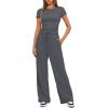 imageDarong Womens 2 Piece Outfits Lounge Sets Ruched Short Sleeve Tops High Waisted Wide Leg Pants Tracksuit SetsGrey29 Inseam