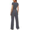 imageDarong Womens 2 Piece Outfits Lounge Sets Ruched Short Sleeve Tops High Waisted Wide Leg Pants Tracksuit SetsGrey31 Inseam