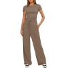 imageDarong Womens 2 Piece Outfits Lounge Sets Ruched Short Sleeve Tops High Waisted Wide Leg Pants Tracksuit SetsKhaki29 Inseam