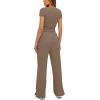 imageDarong Womens 2 Piece Outfits Lounge Sets Ruched Short Sleeve Tops High Waisted Wide Leg Pants Tracksuit SetsKhaki31 Inseam