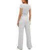 imageDarong Womens 2 Piece Outfits Lounge Sets Ruched Short Sleeve Tops High Waisted Wide Leg Pants Tracksuit SetsLight Grey31 Inseam
