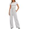 imageDarong Womens 2 Piece Outfits Lounge Sets Ruched Short Sleeve Tops High Waisted Wide Leg Pants Tracksuit SetsLight Grey31 Inseam