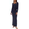 imageDarong Womens Dresses Cowl Neck Spaghetti Strap Bodycon Maxi Dress with Crop Long Sleeve Cardigan SetDark Blueheight 5153