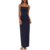 imageDarong Womens Dresses Cowl Neck Spaghetti Strap Bodycon Maxi Dress with Crop Long Sleeve Cardigan SetDark Blueheight 5153