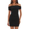 imageDarong Womens Sexy Elegant Off The Shoulder Mesh Short Sleeve Ruched Bodycon Cocktail Party Mini DressesBlack
