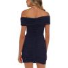 imageDarong Womens Sexy Elegant Off The Shoulder Mesh Short Sleeve Ruched Bodycon Cocktail Party Mini DressesDark Blue