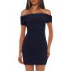 imageDarong Womens Sexy Elegant Off The Shoulder Mesh Short Sleeve Ruched Bodycon Cocktail Party Mini DressesDark Blue