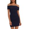 imageDarong Womens Sexy Elegant Off The Shoulder Mesh Short Sleeve Ruched Bodycon Cocktail Party Mini DressesDark Blue