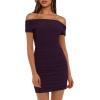 imageDarong Womens Sexy Elegant Off The Shoulder Mesh Short Sleeve Ruched Bodycon Cocktail Party Mini DressesDark Purple
