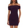 imageDarong Womens Sexy Elegant Off The Shoulder Mesh Short Sleeve Ruched Bodycon Cocktail Party Mini DressesDark Purple