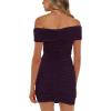 imageDarong Womens Sexy Elegant Off The Shoulder Mesh Short Sleeve Ruched Bodycon Cocktail Party Mini DressesDark Purple