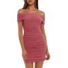 imageDarong Womens Sexy Elegant Off The Shoulder Mesh Short Sleeve Ruched Bodycon Cocktail Party Mini DressesRaspberry Pink