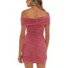 imageDarong Womens Sexy Elegant Off The Shoulder Mesh Short Sleeve Ruched Bodycon Cocktail Party Mini DressesRaspberry Pink