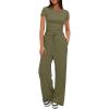 imageDarong Womens 2 Piece Outfits Lounge Sets Ruched Short Sleeve Tops High Waisted Wide Leg Pants Tracksuit SetsArmy Green29 Inseam