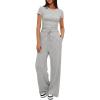 imageDarong Womens 2 Piece Outfits Lounge Sets Ruched Short Sleeve Tops High Waisted Wide Leg Pants Tracksuit SetsAthletic Grey29 Inseam