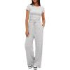 imageDarong Womens 2 Piece Outfits Lounge Sets Ruched Short Sleeve Tops High Waisted Wide Leg Pants Tracksuit SetsLight Grey31 Inseam
