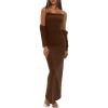imageDarong Womens Dresses Cowl Neck Spaghetti Strap Bodycon Maxi Dress with Crop Long Sleeve Cardigan SetCoffeeheight 5759