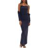 imageDarong Womens Dresses Cowl Neck Spaghetti Strap Bodycon Maxi Dress with Crop Long Sleeve Cardigan SetDark Blueheight 5456