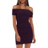 imageDarong Womens Sexy Elegant Off The Shoulder Mesh Short Sleeve Ruched Bodycon Cocktail Party Mini DressesDark Purple