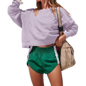 imageDarong Womens Oversized Cropped Sweatshirts Crewneck Long Sleeve Workout Pullover Hoodies Fall Fashion OutfitsLight Purple
