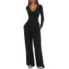 imageDarong Womens 2 Piece Lounge Outfits Sets Warp V Neck ShortLong Sleeve Shirts and Wide Leg Pants Casual Matching SetsBlack31 Inseam