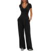 imageDarong Womens 2 Piece Lounge Outfits Sets Warp V Neck ShortLong Sleeve Shirts and Wide Leg Pants Casual Matching SetsBlack31 Inseam