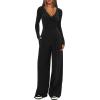 imageDarong Womens 2 Piece Lounge Outfits Sets Warp V Neck ShortLong Sleeve Shirts and Wide Leg Pants Casual Matching SetsBlack31 Inseam