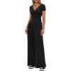 imageDarong Womens 2 Piece Lounge Outfits Sets Warp V Neck ShortLong Sleeve Shirts and Wide Leg Pants Casual Matching SetsBlack31 Inseam