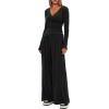 imageDarong Womens 2 Piece Lounge Outfits Sets Warp V Neck ShortLong Sleeve Shirts and Wide Leg Pants Casual Matching SetsBlack31 Inseam